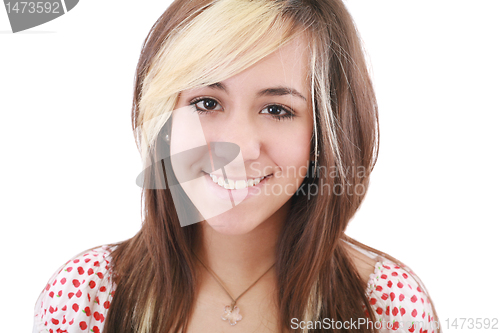 Image of Close up portrait of teenage girl smiling 