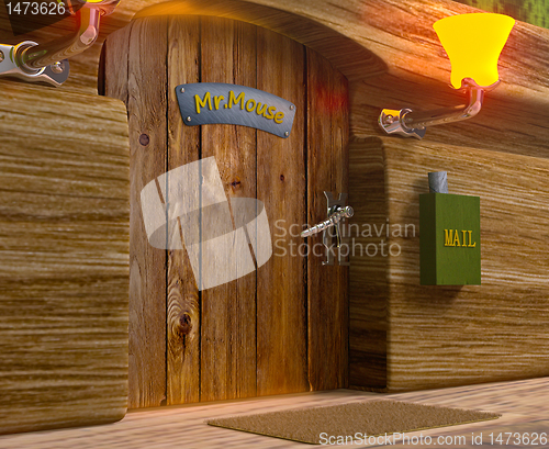 Image of View on mister mouse home wooden door