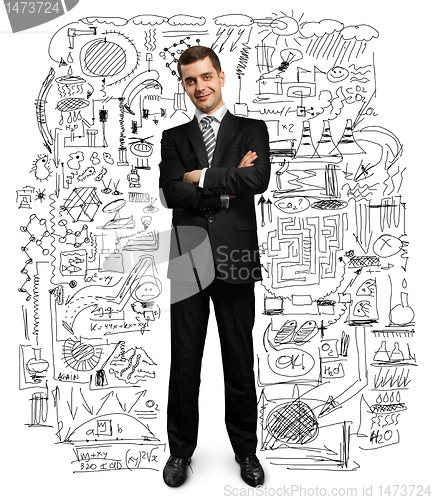 Image of full length male in suit with folded hands