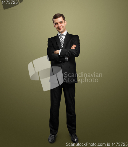 Image of full length male in suit with folded hands