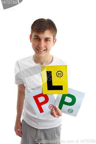 Image of Teen holding magnetic driving licence plates for car