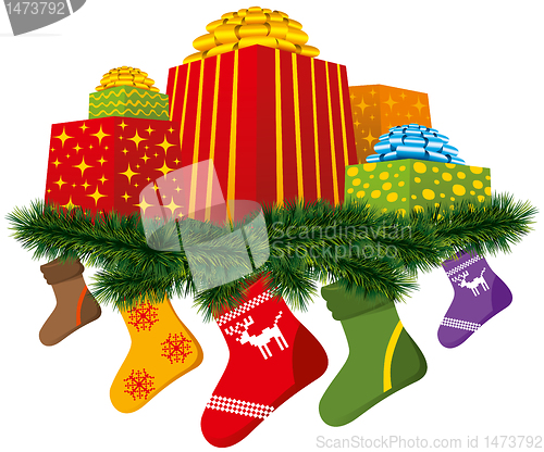 Image of christmas gifts with sock