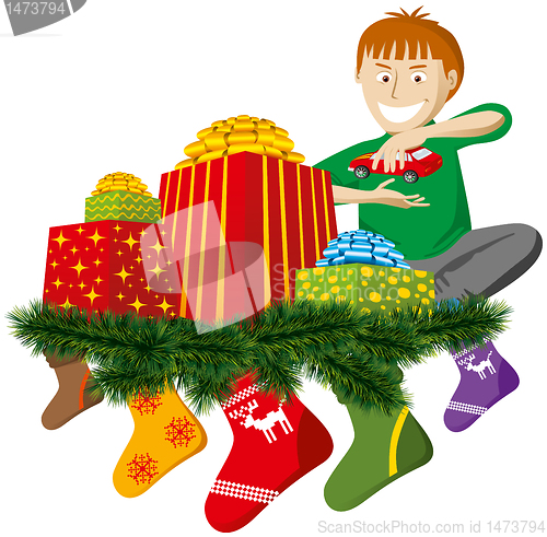 Image of christmas gifts with sock