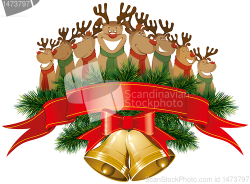 Image of christmas reindeer with christmas bells