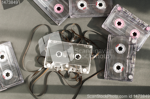 Image of Audio tape cassettes with subtracted out tape. 
