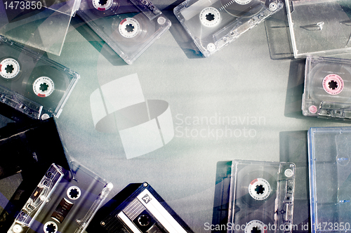 Image of Old fashioned audio tape cassettes background