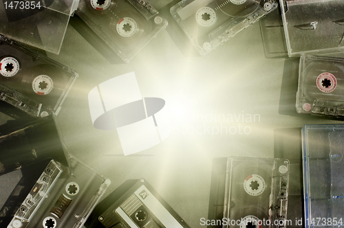 Image of Old fashioned audio tape cassettes background