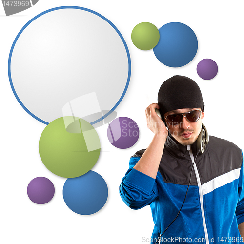 Image of g-man in glasses with headphones and speech bubble