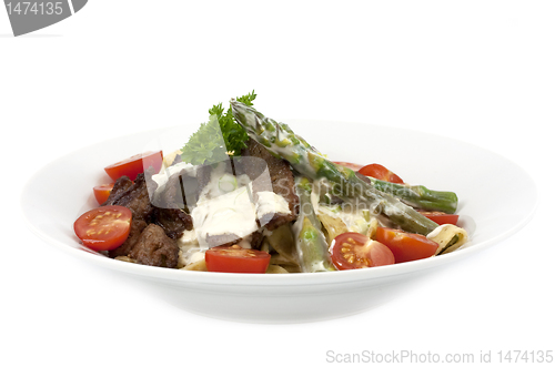 Image of Pasta with beef and asparagus