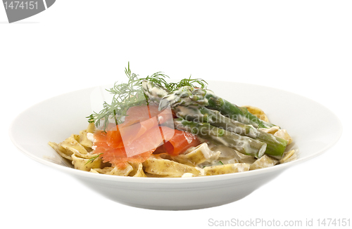 Image of Tagliatelle with smoked trout and asparagus