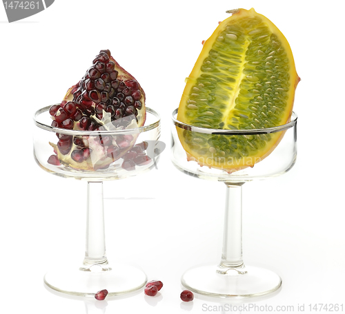 Image of Kiwano Melon And Pomegranate Fruits