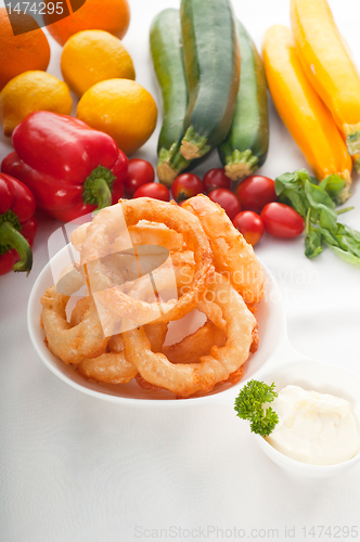 Image of golden deep fried onion rings 