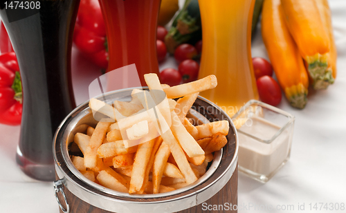 Image of fresh french fries on a bucket