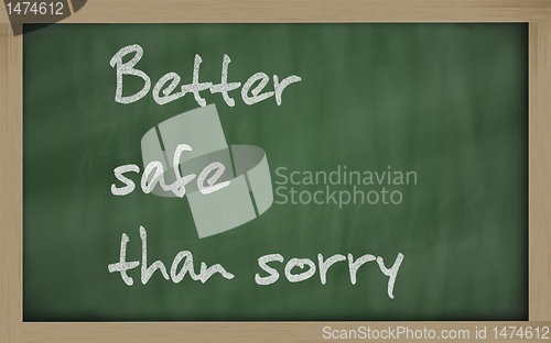 Image of "   Better safe than sorry " written on a blackboard