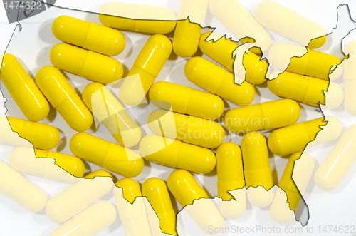 Image of Map of USA with capsules in background