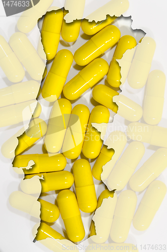 Image of Outline map of Portugal with transparent pills in background