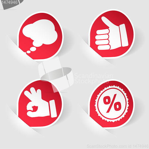 Image of Collect Sticker with Hand, Speech Bubble and Stamp Icon