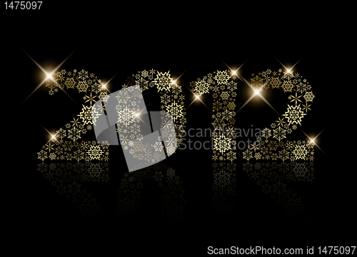 Image of 2012 made from golden snowflakes