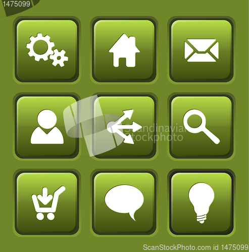Image of Set of green vector web square buttons