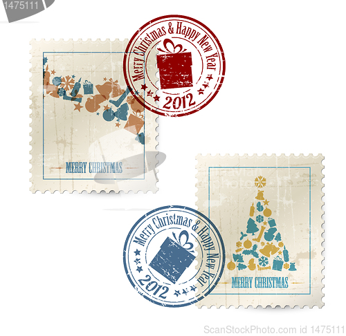 Image of Collection of vector vintage postage stamps