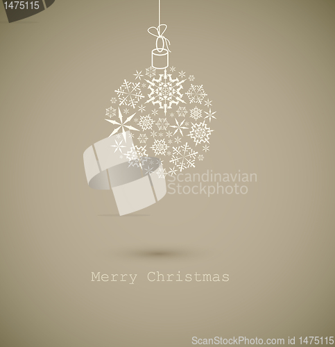 Image of Christmas ball made from gray snowflakes on gray background