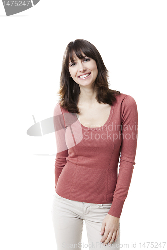 Image of Beautiful woman smiling at the camera, isolated on white