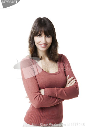 Image of Beautiful woman smiling at the camera, isolated on white
