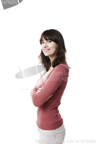 Image of Beautiful woman smiling at the camera, isolated on white