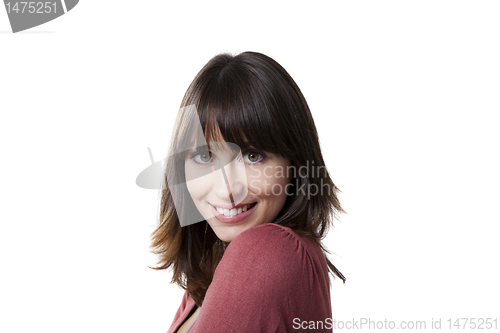Image of Beautiful woman smiling at the camera, isolated on white