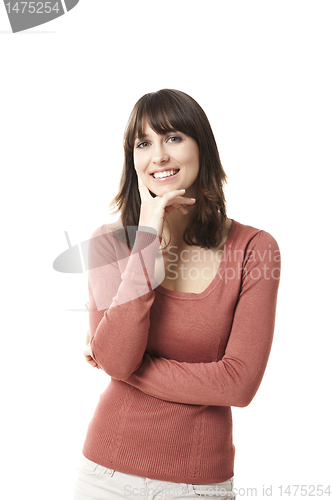 Image of Beautiful woman smiling at the camera, isolated on white