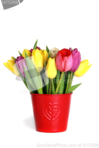 Image of Bouquet of colorful tulips.