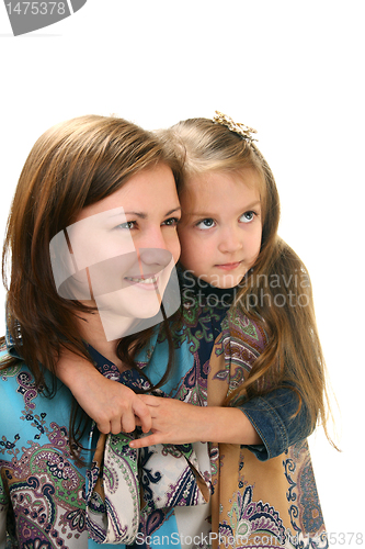 Image of Portrait of young woman and little girl. 