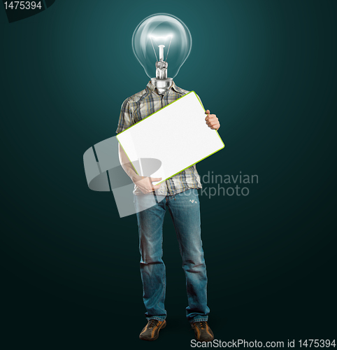 Image of lamp head businessman with empty write board