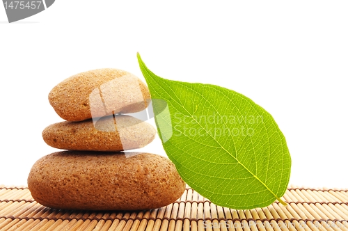 Image of zen stone with leaf