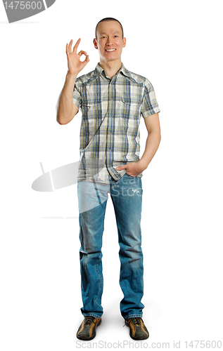 Image of asian man shows OK