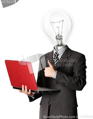 Image of businessman with red laptop