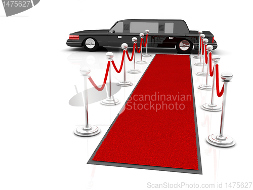 Image of Illustration of a VIP red carpet leading with waiting limousine.