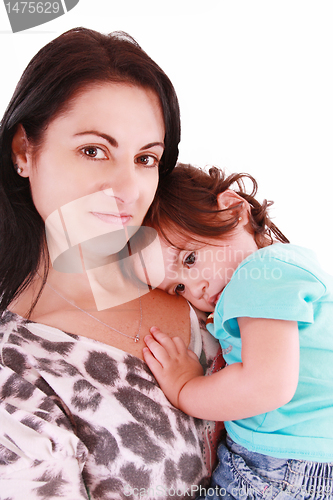 Image of Mother holding her lovely daughter, isolated on white