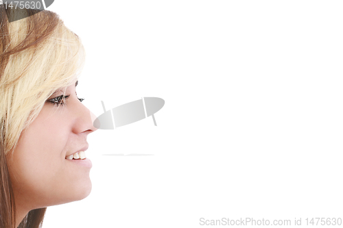 Image of Portrait of a beautiful young woman looking away at copyspace ag