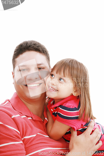 Image of Portrait of father and daughter smiling, isolated on white