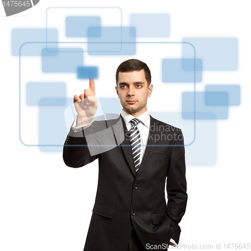 Image of businessman push the button