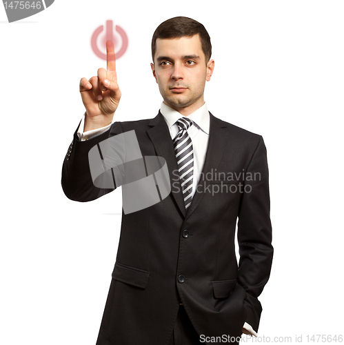 Image of businessman push the button