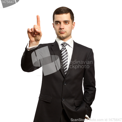 Image of businessman push the button