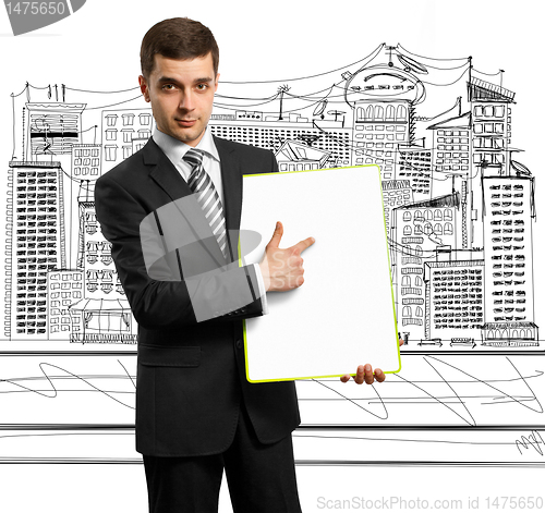 Image of businessman with empty write board