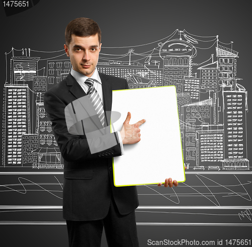 Image of businessman with empty write board