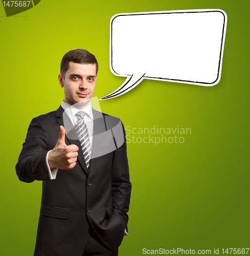Image of male in suit with crossed hands and thought bubble