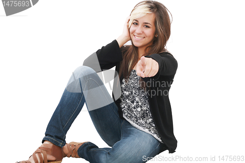 Image of You are the one!, portrait of attractive smile laugh teenage gir