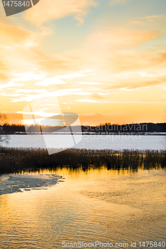 Image of Sunset over lake