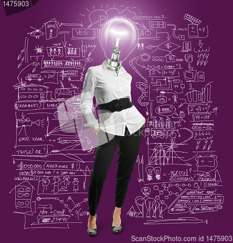 Image of lamp head businesswoman