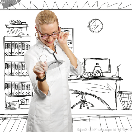 Image of young doctor woman with stethoscope